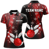 Maxcorners Red and Black Snowflake Christmas Bowling Shirts For Women Custom Bowling Team Jerseys Bowlers Outfit