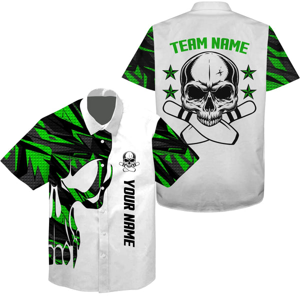 MaxCorners Bowling And Pins Green And White Pattern Customized Name, Team Name 3D Hawaiian Shirt