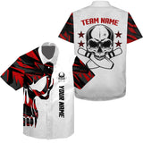 MaxCorners Bowling And Pins Skull Red And White Pattern Customized Name, Team Name 3D Hawaiian Shirt