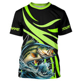 Maxcorners Personalized Largemouth Bass Long Sleeve Fishing Shirts, Bass Tournament Fishing Jerseys | Green MT2108