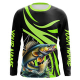 Maxcorners Personalized Walleye Long Sleeve Fishing Shirts, Walleye Tournament Fishing Jerseys | Green MT2108