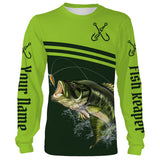 Maxcorners Customized Name Largemouth Bass Fishing Fish Reaper Green 3D Shirts