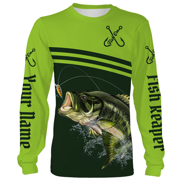 Maxcorners Customized Name Largemouth Bass Fishing Fish Reaper Green 3D Shirts