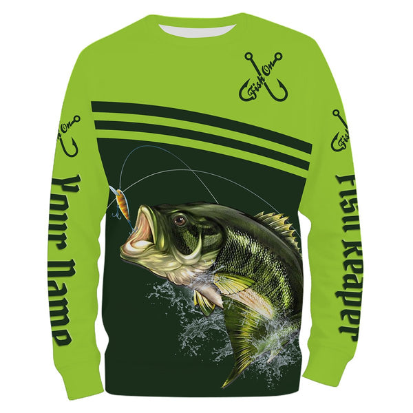 Maxcorners Customized Name Largemouth Bass Fishing Fish Reaper Green 3D Shirts