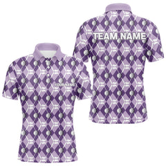 Maxcorners Mens golf polo shirts custom purple argyle plaid pattern golf attire for men, golfer gifts LM1506