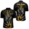 Maxcorners Custom Black and Gold Lion Bowling Polo, Quarter Zip shirts for Men, Lion Team Bowling Jerseys LM0607