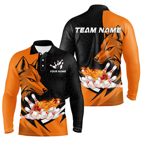 Maxcorners Black And Orange Flame Bowling Jersey Customized Name, Team Name 3D Shirt