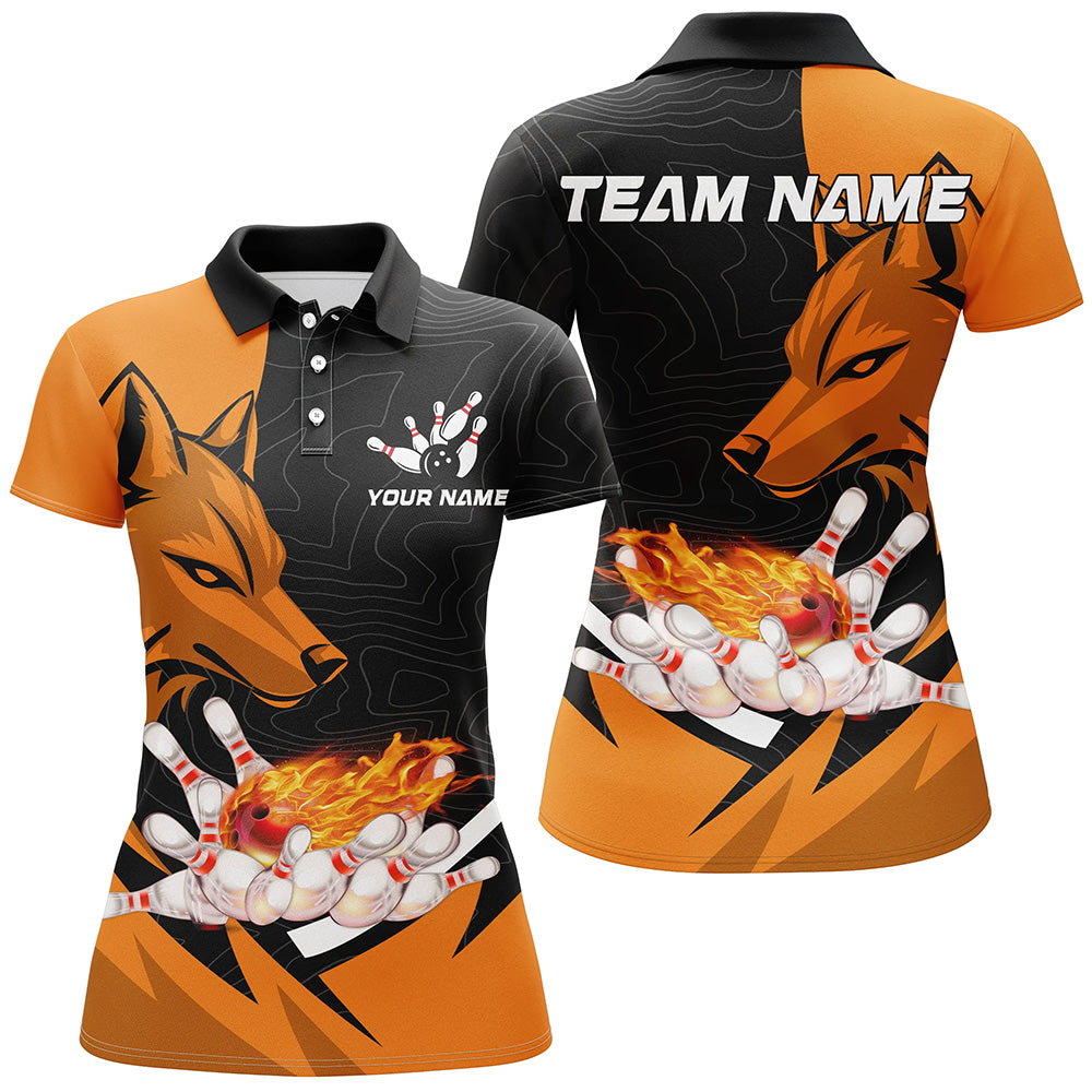 Maxcorners Black And Orange Flame Bowling Jersey Customized Name, Team Name 3D Shirt