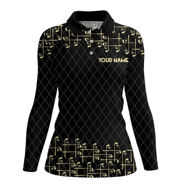 Maxcorners Black and Gold argyle pattern golf clubs Womens Golf Polo Shirts Custom Golf attire for women