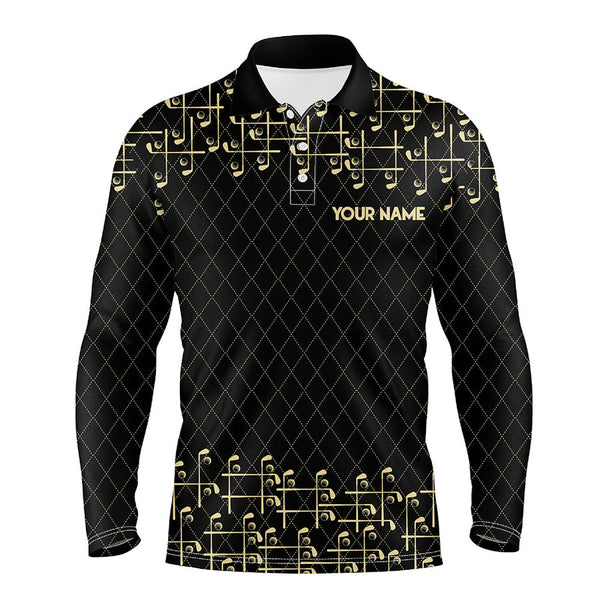 Maxcorners Black and Gold argyle pattern golf clubs Mens Golf Polo Shirts Custom Golf attire for men