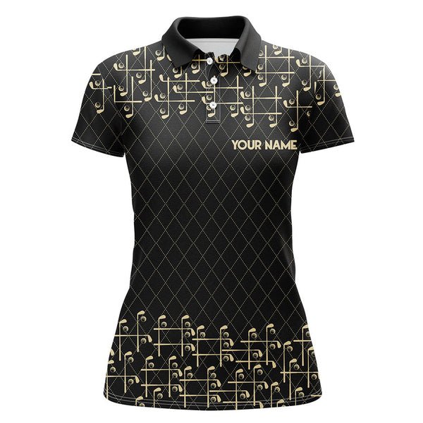 Maxcorners Black and Gold argyle pattern golf clubs Womens Golf Polo Shirts Custom Golf attire for women