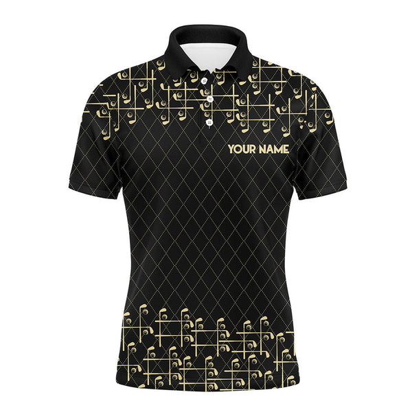 Maxcorners Black and Gold argyle pattern golf clubs Mens Golf Polo Shirts Custom Golf attire for men