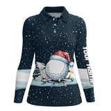 Maxcorners Blue Christmas Golf Ball in Snow Womens Golf Polo Shirts Custom Christmas Golf shirt for ladies