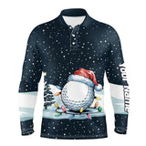 Maxcorners Blue Christmas Golf Ball in Snow Mens Golf Polo Shirts Custom Christmas Golf shirt for men