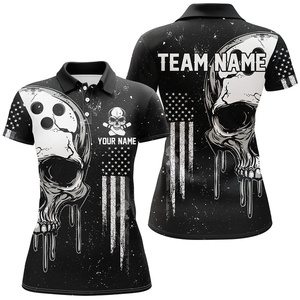 Maxcorners Personalized Black and White grunge American Flag Skull Bowling Team Shirts, Patriotic Bowling Jerseys