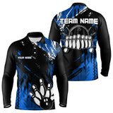 Maxcorners Black And Blue Mens Bowling Shirts Custom Retro Bowling Ball And Pins Bowling Team League Jerseys