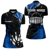 Maxcorners Black And Blue Mens Bowling Shirts Custom Retro Bowling Ball And Pins Bowling Team League Jerseys