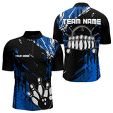 Maxcorners Black And Blue Mens Bowling Shirts Custom Retro Bowling Ball And Pins Bowling Team League Jerseys