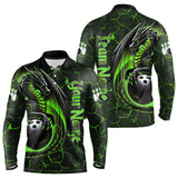 Maxcorners Black And Green Custom Dragon Bowling Shirts For Men, Dragon Bowling Team Shirts