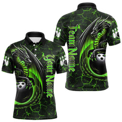 Maxcorners Black And Green Custom Dragon Bowling Shirts For Men, Dragon Bowling Team Shirts