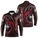 Maxcorners Black And Red Custom Dragon Bowling Shirts For Men, Dragon Bowling Team Shirts