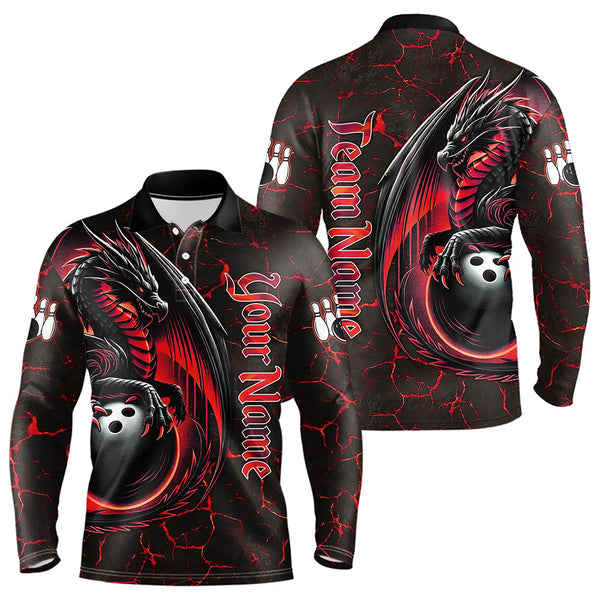 Maxcorners Black And Red Custom Dragon Bowling Shirts For Men, Dragon Bowling Team Shirts