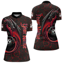 Maxcorners Black And Red Custom Dragon Bowling Shirts For Men, Dragon Bowling Team Shirts