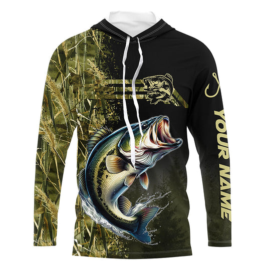 Maxcorners Custom Largemouth Bass fishing camouflage Fishing Jersey, Personalized Bass fishing Long sleeve shirts LM0201