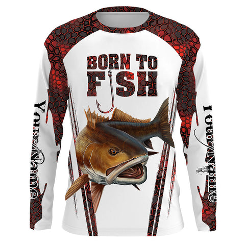 MaxCorners "Born To Fish" Redfish Fishing Red Camo Customized Name 3D Long Sleeve Shirt