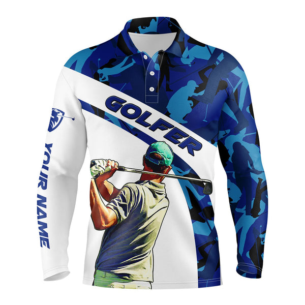 Maxcorner Customized Name Blue Camo Golf 3D Polo Shirt