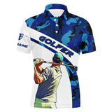 Maxcorner Customized Name Blue Camo Golf 3D Polo Shirt