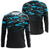 Maxcorners Fishing black and blue camouflage UV long sleeve hooded camo fishing shirts Custom fishing apparel LM0409