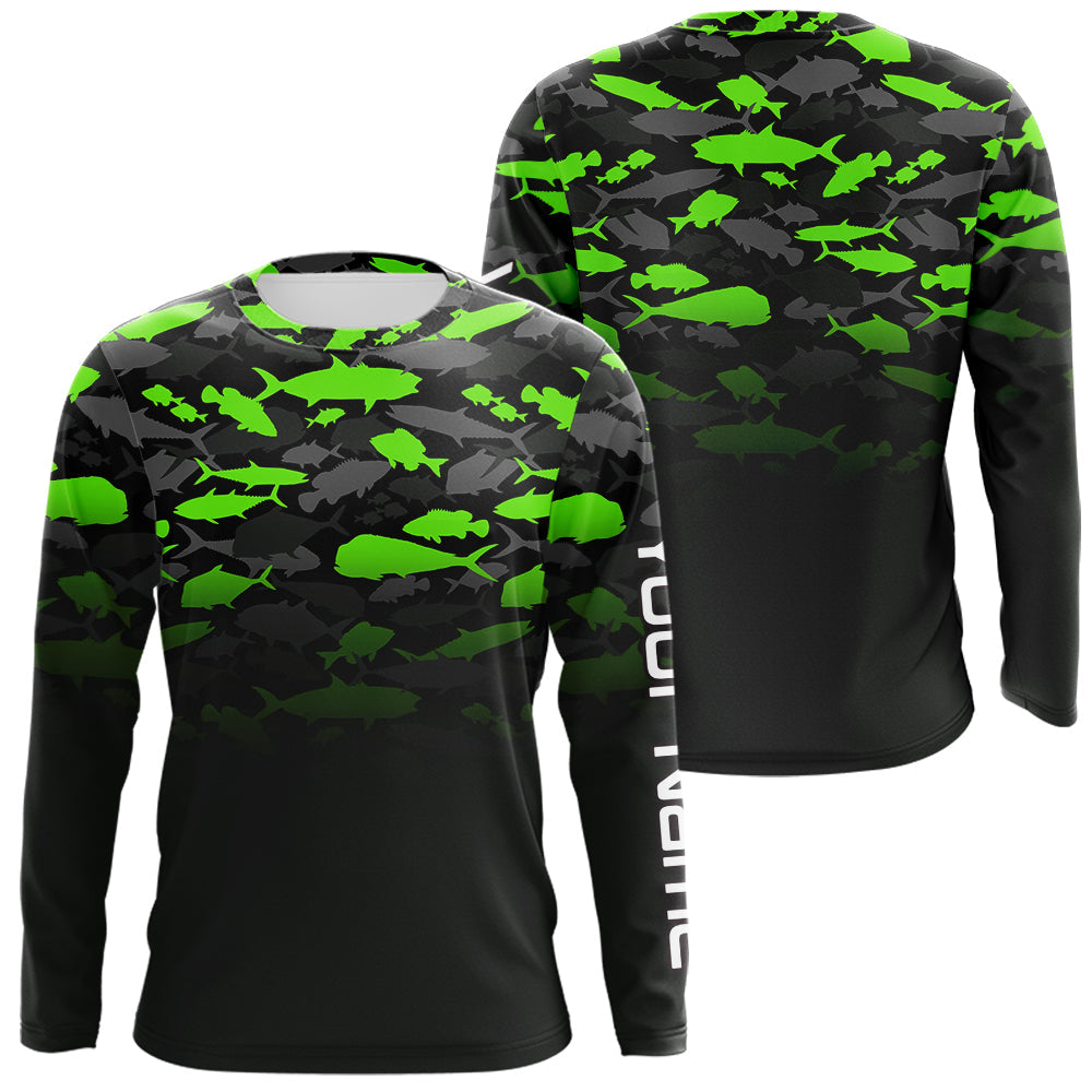 Maxcorners Fishing black and green camouflage UV long sleeve hooded camo fishing shirts Custom fishing apparel LM0409