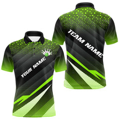 Maxcorners Green Bowling Custom Men Bowling Polo, Quarter zip Shirts Bowling Team Jerseys Bowling Tournament MT0609
