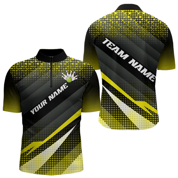 Maxcorners Yellow Bowling Custom Men Bowling Polo, Quarter zip Shirts Bowling Team Jerseys Bowling Tournament MT0609