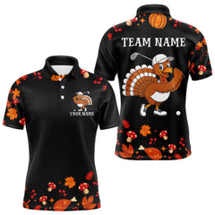 Maxcorners Funny black orange Thanksgiving pattern Golf Polo Shirt For Men custom Turkey golf tops LM0910