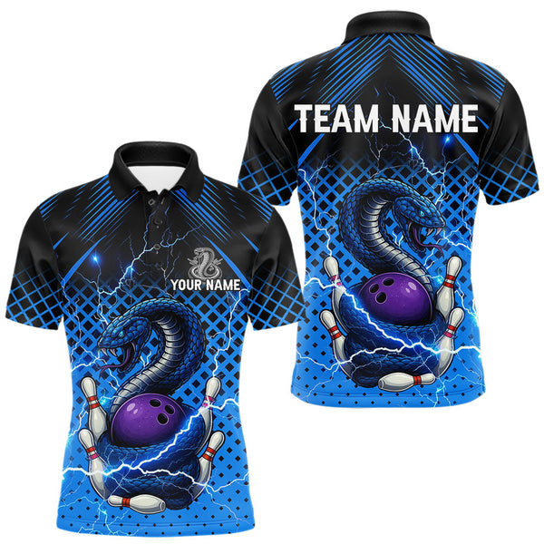 Maxcorners Black and Blue Lightning Thunder Cobra Snake Bowling Shirts For Men Custom Bowling Team League Jersey LM0611