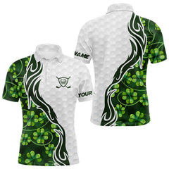 Maxcorners Custom White and Green shamrock pattern Golf Polo Shirts For Men, St Patrick's day team mens golf top LM0412