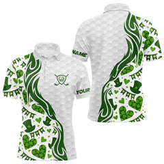 Maxcorners Custom White and Green St Patrick's day pattern Golf Polo Shirts For Men, team mens golf outfit LM0412