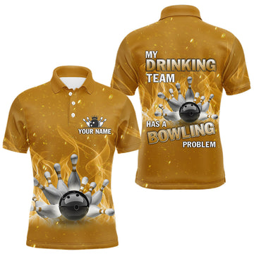 Maxcorners Personalized Yellow Flame Funny Bowling shirts for Men My drinking team has a bowling problem