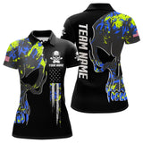 Maxcorners Skull Camouflage American Flag Mens Bowling Shirts Custom Patriotic Bowling Team Jerseys For Men