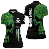 Maxcorners Skull Green Clover pattern American Flag Mens Bowling Shirt Custom St Patrick Day Bowling Team Jersey