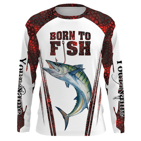 MaxCorners "Born To Fish" King Mackerel Fishing Red Camo Customized Name 3D Long Sleeve Shirt