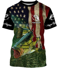 Maxcorners Largemouth Bass Fishing American Flag Patriotic Customize Name 3D Shirts