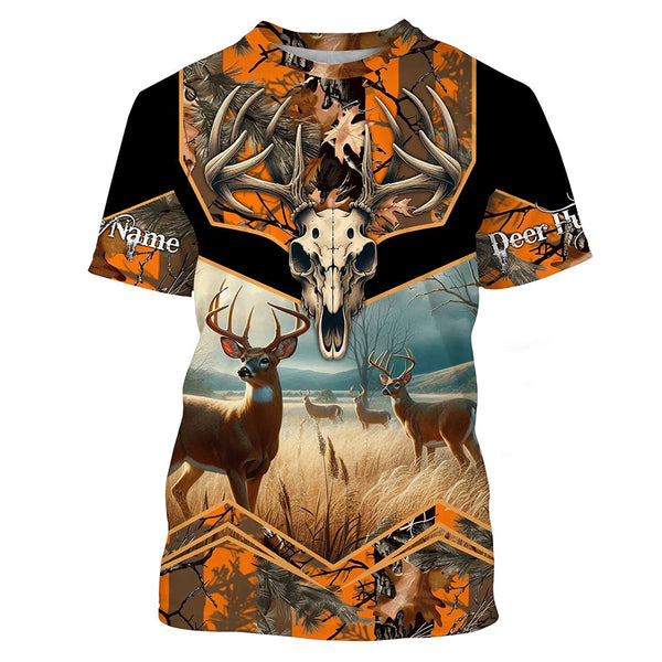 Maxcorners Deer Hunting Camo Orange Black Custom Name 3D All over print shirts, personalized hunting gifts LM2608