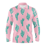 Maxcorners Personalized desert cactus pink pattern golf polo shirts custom funny cactus golf gifts