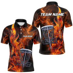 Maxcorners Orange Flame Lightning Thunder Disc golf polo shirts For Men Custom Team disc golf outfits MT1110