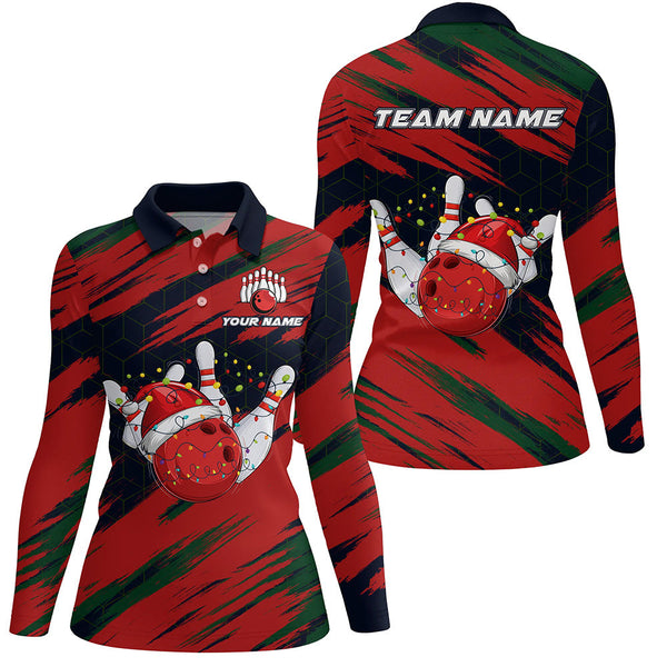 Maxcorners Red Camo Christmas Bowling Ball and pins Shirts For Women Custom Bowling Team Jerseys Xmas Outfits