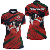 Maxcorners Red Camo Christmas Bowling Ball and pins Shirts For Women Custom Bowling Team Jerseys Xmas Outfits