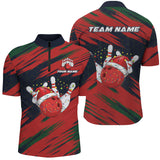 Maxcorners Red Camo Christmas Bowling Ball and pins Shirts For Men Custom Bowling Team Jerseys Xmas Outfits